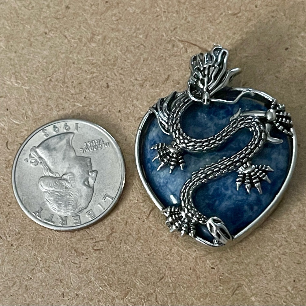 Silver Dragon Lapis Lazuli Pendant Necklace - Plated/Stamped